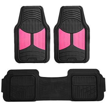 Automotive Floor Mats Pink Universal Fit All Season Protection Heavy Duty Rubber Fits Most Cars, Suvs, And Trucks, Trim To Fit Fh Group F11513Pnk