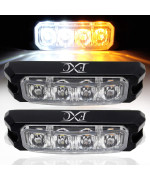 Fxc 4-Led Strobe Light Whiteamber Waterproof Emergency Beacon Flash Lights,Purishion Caution Bar 16 Patterns Flashing Car Suv Pickup Truck Van Vehicle Pov (2 Pack)(4Led Whiteamber)