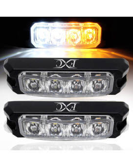 Fxc 4-Led Strobe Light Whiteamber Waterproof Emergency Beacon Flash Lights,Purishion Caution Bar 16 Patterns Flashing Car Suv Pickup Truck Van Vehicle Pov (2 Pack)(4Led Whiteamber)