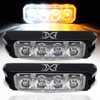 Fxc 4-Led Strobe Light Whiteamber Waterproof Emergency Beacon Flash Lights,Purishion Caution Bar 16 Patterns Flashing Car Suv Pickup Truck Van Vehicle Pov (2 Pack)(4Led Whiteamber)