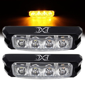 Fxc 4-Led Strobe Lights For Trucks Amber Waterproof Emergency Beacon Flash Lights,Purishion Caution Bar 10 Patterns Flashing Car Suv Pickup Truck Van Vehicle Pov (2 Pack)(4Led Amber)