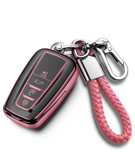 Tukellen For Toyota Key Fob Cover With Keychain,Special Soft Tpu Key Case Protector Compatible With 2018-2022 Rav4 Camry Avalon Corolla Highlander C-Hr Prius(Only For Keyless Go) Pink