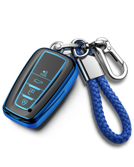 Tukellen For Toyota Key Fob Cover With Keychain,Special Soft Tpu Key Case Protector Compatible With 2018 2019 2020 2021 2022 Rav4 Camry Avalon Corolla Highlander C-Hr Prius(Only For Keyless Go) Blue
