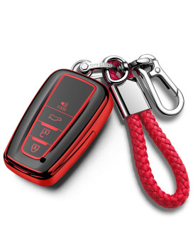 Tukellen For Toyota Key Fob Cover With Keychain,Special Soft Tpu Key Case Protector Compatible With 2018-2022 Rav4 Camry Avalon Corolla Highlander C-Hr Prius(Only For Keyless Go) Red