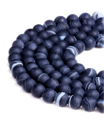 Pltbeads Natural Gemstone Loose Beads Smooth Round Approxi 15 Inch Diy Bracelet Necklace For Jewelry Making (6Mm, Matte Black Stripe Agate)