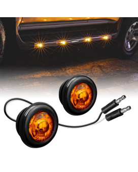 2Pc 34 Round Amber Trailer Led Marker Light Dot Fmvss 108] Sae P2Pc] Semi-Spherical Output] Ip67 Waterproof] Bullet Style] Round Clearance Marker Lights For Trailer Truck