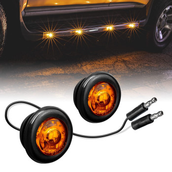 2Pc 34 Round Amber Trailer Led Marker Light Dot Fmvss 108] Sae P2Pc] Semi-Spherical Output] Ip67 Waterproof] Bullet Style] Round Clearance Marker Lights For Trailer Truck