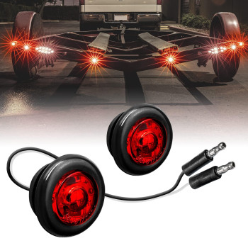 2Pc 34 Round Red Trailer Led Marker Light Dot Fmvss 108] Sae P2Pc] Semi-Spherical Output] Ip67 Waterproof] Bullet Style] Round Clearance Marker Lights For Trailer Truck