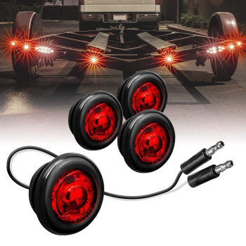 4Pc 34 Round Red Trailer Led Marker Light Dot Fmvss 108] Sae P2Pc] Semi-Spherical Output] Ip67 Waterproof] Bullet Style] Round Clearance Marker Lights For Trailer Truck