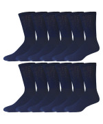 12 Pairs Of Cotton Diabetic Neuropathy Crew Socks (10-13, Fits Mens Shoe Size 9-12, Navy)