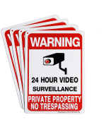 Sheenwang 4-Pack Private Property No Trespassing Sign, Video Surveillance Signs Outdoor, UV Printed .040 Mil Rust Free Aluminum 10 x 7 in, Security Camera Sign for Home, Business, Driveway Alert, CCTV