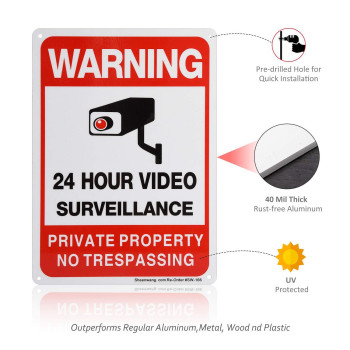 Sheenwang 4-Pack Private Property No Trespassing Sign, Video Surveillance Signs Outdoor, UV Printed .040 Mil Rust Free Aluminum 10 x 7 in, Security Camera Sign for Home, Business, Driveway Alert, CCTV