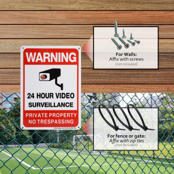 Sheenwang 4-Pack Private Property No Trespassing Sign, Video Surveillance Signs Outdoor, UV Printed .040 Mil Rust Free Aluminum 10 x 7 in, Security Camera Sign for Home, Business, Driveway Alert, CCTV