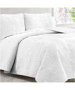 Mellanni Bedspread Coverlet Set - White Bedding Cover With Shams - Ultrasonic Quilting Technology - 3 Piece Oversized White Quilt King Size Set - Bedspreads Coverlets (King, White)