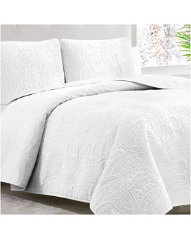 Mellanni Bedspread Coverlet Set - White Bedding Cover With Shams - Ultrasonic Quilting Technology - 3 Piece Oversized White Quilt King Size Set - Bedspreads Coverlets (King, White)