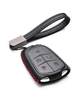 Vitodeco Genuine Leather Smart Key Fob Case Compatible For Cadillac Xt4, Cadillac Xt5, Cadillac Xt6 2019 - 2023 (5-Button, Blackred)