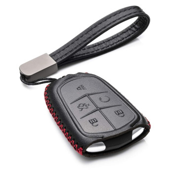 Vitodeco Genuine Leather Smart Key Fob Case Compatible For Cadillac Xt4, Cadillac Xt5, Cadillac Xt6 2019 - 2023 (5-Button, Blackred)