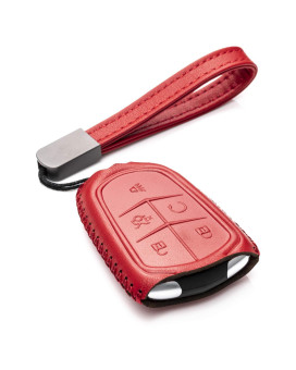 Vitodeco Genuine Leather Smart Key Fob Case Compatible For Cadillac Xt4, Cadillac Xt5, Cadillac Xt6 2019 - 2023 (5-Button, Red)