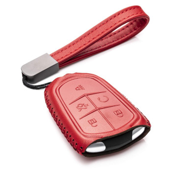 Vitodeco Genuine Leather Smart Key Fob Case Compatible For Cadillac Xt4, Cadillac Xt5, Cadillac Xt6 2019 - 2023 (5-Button, Red)