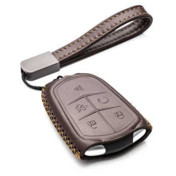 Vitodeco Genuine Leather Smart Key Fob Case Compatible For Cadillac Xt4, Cadillac Xt5, Cadillac Xt6 2019 - 2023 (5-Button, Brown)