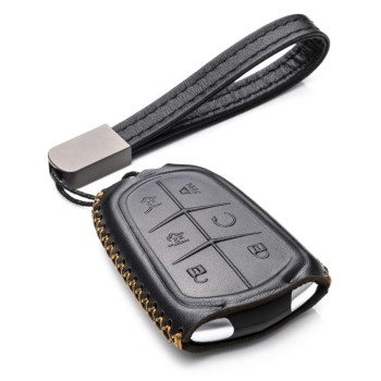 Vitodeco Genuine Leather Smart Key Fob Case Compatible For Cadillac Xt4, Cadillac Xt5, Cadillac Xt6 2019 - 2023 (6-Button, Black)