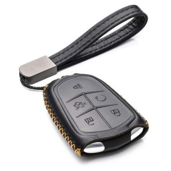 Vitodeco Genuine Leather Smart Key Fob Case Compatible For Cadillac Xt4, Cadillac Xt5, Cadillac Xt6 2019 - 2023 (5-Button, Black)