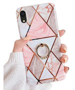 Qokey Compatible With Iphone Xr Case,Marble Case Cute Fashion For Men Women Girls With 360 Degree Rotating Ring Kickstand Soft Tpu Shockproof Cover Designed For Iphone Xr 61 Triangle Marble