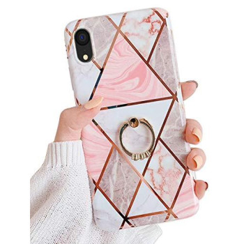 Qokey Compatible With Iphone Xr Case,Marble Case Cute Fashion For Men Women Girls With 360 Degree Rotating Ring Kickstand Soft Tpu Shockproof Cover Designed For Iphone Xr 61 Triangle Marble