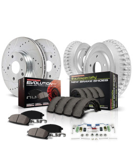 Power Stop K15020Dk Front And Rear Z23 Carbon Fiber Brake Pads With Drilled & Slotted Brake Drums Kit