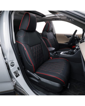Ekr Custom Fit Rav4 Car Seat Cover For Select Toyota Rav4 Prime,2022 2023 Se Hybrid,Xse Hybrid 2019 2020 2021 2022 2023 - Full Set,Leather (Black With Red Trim)