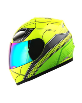 Wow Motorcycle Full Face Helmet Street Bike Bmx Mx Youth Kids Spider Green Size Small (49-50 Cm 189193 Inch)