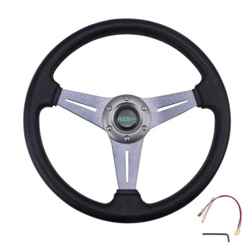 Rastp Universal Racing Steering Wheel 138A350Mm 6 Bolts Grip Vinyl Leather & Aluminum With Horn Button For Car -Gray