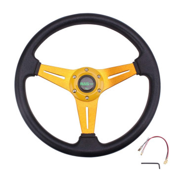 Rastp Universal Racing Steering Wheel 138A350Mm 6 Bolts Grip Vinyl Leather & Aluminum With Horn Button For Car -Gold