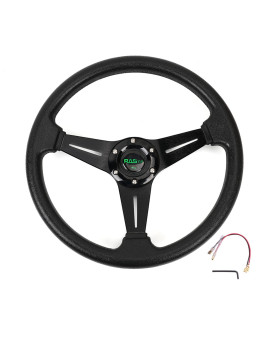 Rastp Universal Racing Steering Wheel 138A350Mm 6 Bolts Grip Vinyl Leather & Aluminum With Horn Button For Car -Black