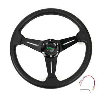 Rastp Universal Racing Steering Wheel 138A350Mm 6 Bolts Grip Vinyl Leather & Aluminum With Horn Button For Car -Black