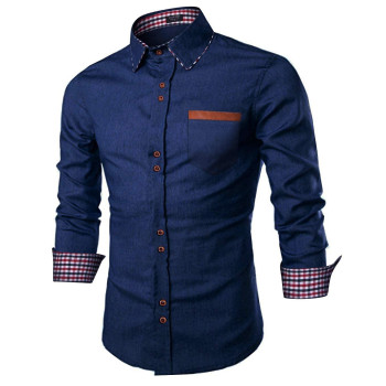 Coofandy Mens Casual Cotton Long Sleeve Denim Dress Shirt Plaid Collar Slim Fit Button Down Shirt