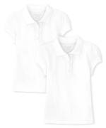 The Childrens Place Girls Short Sleeve Ruffle Pique Polo Shirt, White 2 Pack, Small Us