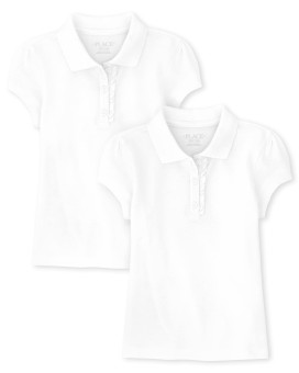 The Childrens Place Girls Short Sleeve Ruffle Pique Polo Shirt, White 2 Pack, Small Us