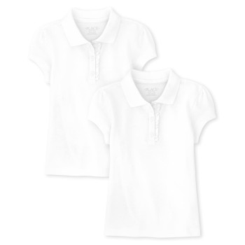 The Childrens Place Girls Short Sleeve Ruffle Pique Polo Shirt, White 2 Pack, Small Us