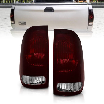 Amerilite For Ford F-Series F150 F250 F350 Superduty Dark Red Factory Style Oe Replacement Assembly Halogen Taill Lights Brake Lamps Set - Driver And Passenger Side