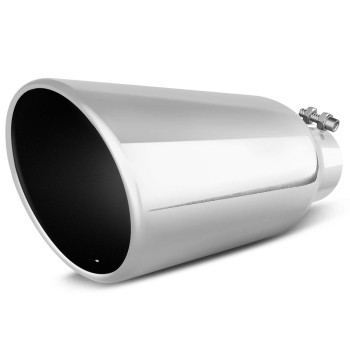 Autosaver88 3 Inch Inlet Exhaust Tip Chrome, 3 Inlet 5 Outlet 12 Overall Length Stainless Steel Diesel Exhaust Tail Tip For 3-Inch Outside Diameter Tailpipe, Rolled Angle Cut, Polished, Bolt-On