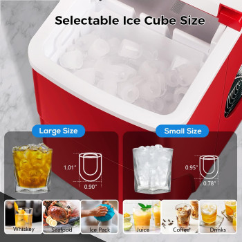 AGLUCKY Counter top Ice Maker Machine,Compact Automatic Ice Maker,9 Cubes Ready in 6-8 Minutes,Portable Ice Cube Maker with Scoop and Basket,Perfect for Home/Kitchen/Office/Bar (Red)