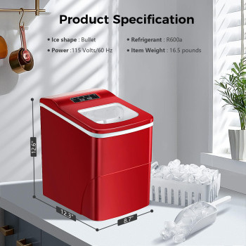 AGLUCKY Counter top Ice Maker Machine,Compact Automatic Ice Maker,9 Cubes Ready in 6-8 Minutes,Portable Ice Cube Maker with Scoop and Basket,Perfect for Home/Kitchen/Office/Bar (Red)