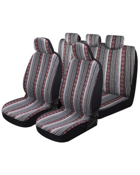 Pj Baja Blanket Car Seat Covers Strips Boho Designs Universal Size Fit For Most Cars Suvs Trucks Vans Woven And Comfortable Fabric Full Set Pack 9Pcs Black And Red Color