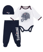 Nfl New England Patriots 3 Pack Bodysuit Footed Pant And Cap Registry Gift Set, Bluewhite New England Patriots, 0-3M