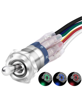 Daiertek 12 Volt Waterproof Push Button Toggle Switch 12V Lighted Rgb Triple Led (Red Green Blue) 16Mm