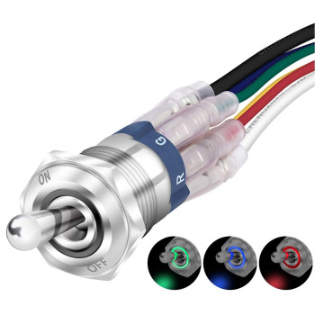 Daiertek 12 Volt Waterproof Push Button Toggle Switch 12V Lighted Rgb Triple Led (Red Green Blue) 16Mm