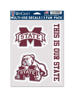 Wincraft Ncaa Mississippi State Bulldogs Decal Multi Use Fan 3 Pack Team Colors One Size