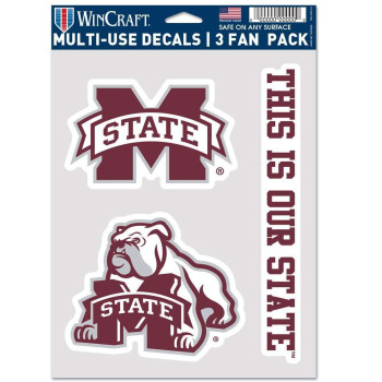 Wincraft Ncaa Mississippi State Bulldogs Decal Multi Use Fan 3 Pack Team Colors One Size