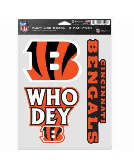 Nfl Cincinnati Bengals Decal Multi Use Fan 3 Pack Team Colors One Size